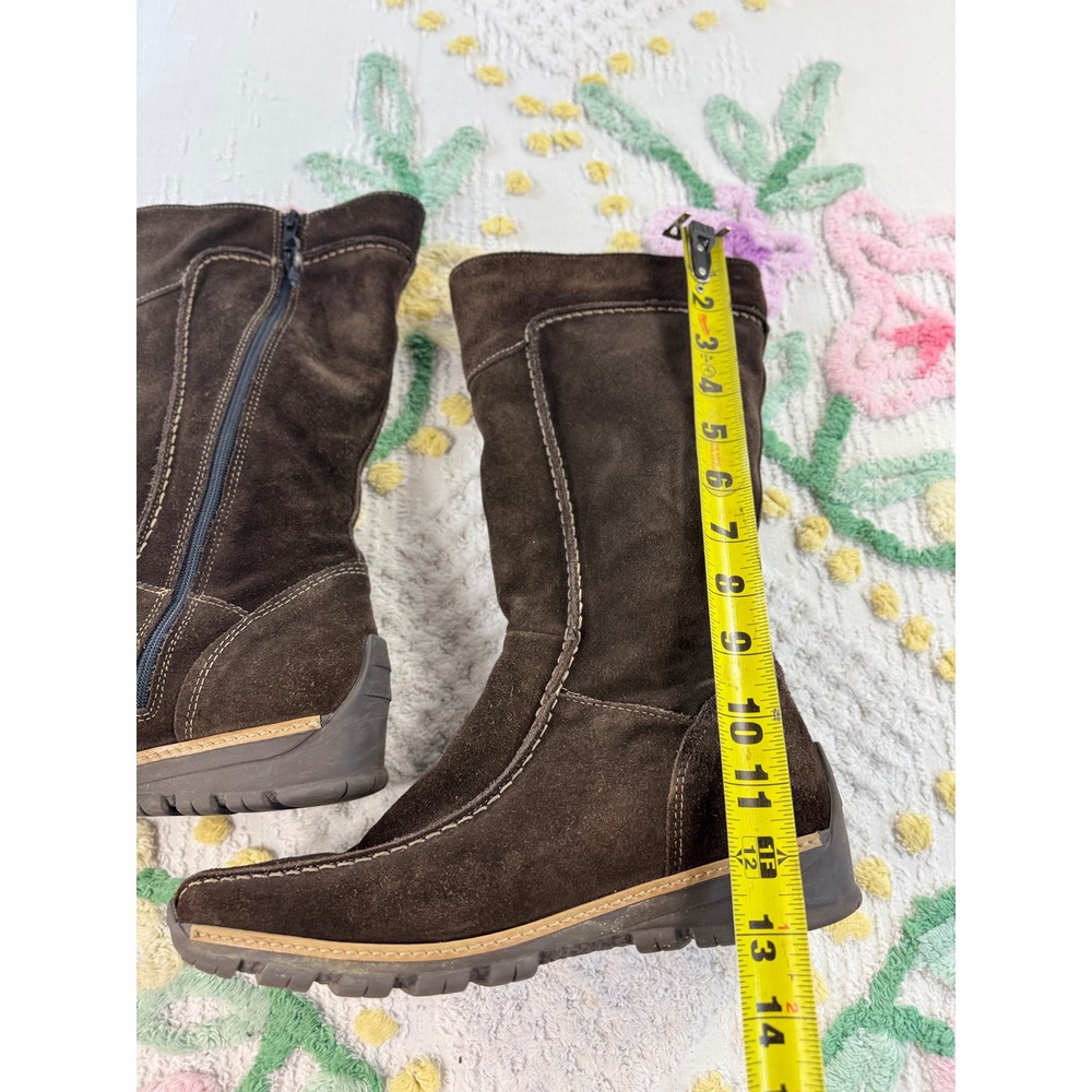 Made in Italy vtgBrown Suede leatherMid Calf Boots Side Zip Lug Sole Size 39 - Picture 4 of 9